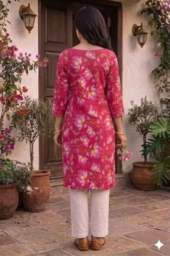 Woman Floral Printed Kurti - Magenta