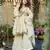 Cream chinon silk mirror embroidered v neck kurta palazzo set with dupatta