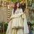 Cream chinon silk mirror embroidered v neck kurta palazzo set with dupatta