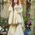 Cream chinon silk mirror embroidered v neck kurta palazzo set with dupatta