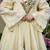 Cream chinon silk mirror embroidered v neck kurta palazzo set with dupatta