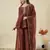 Maroon silk sequence embroidered v neck kurta sharara set with dupatta