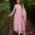Pink chanderi silk sequence embroidered round neck kurta set with dupatta