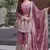 Pink silk sequence embroidered round neck kurta sharara set with dupatta