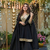 Black chinon silk mirror embroidered v neck kurta palazzo set with dupatta