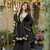 Black chinon silk mirror embroidered v neck kurta palazzo set with dupatta
