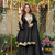 Black chinon silk mirror embroidered v neck kurta palazzo set with dupatta