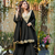 Black chinon silk mirror embroidered v neck kurta palazzo set with dupatta