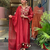 Maroon chanderi silk sequence embroidered v neck kurta set with dupatta