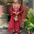 Maroon chanderi silk sequence embroidered v neck kurta set with dupatta