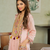 Peach chanderi silk sequence embroidered v neck kurta set with dupatta
