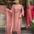Peach chanderi silk sequence embroidered v neck kurta set with dupatta