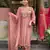 Peach chanderi silk sequence embroidered v neck kurta set with dupatta