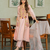 Peach chanderi silk sequence embroidered v neck kurta set with dupatta