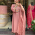 Peach chanderi silk sequence embroidered v neck kurta set with dupatta