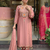 Peach chanderi silk sequence embroidered v neck kurta set with dupatta