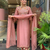Peach chanderi silk sequence embroidered v neck kurta set with dupatta