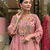 Peach chanderi silk sequence embroidered v neck kurta set with dupatta