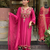 Pink chanderi silk sequence embroidered v neck kurta set with dupatta