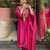 Pink chanderi silk sequence embroidered v neck kurta set with dupatta