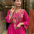 Pink chanderi silk sequence embroidered v neck kurta set with dupatta