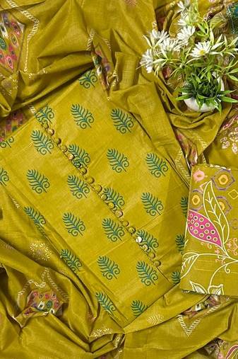 EJS Women's Designer Cambric Print Pure Cotton Printed Salwar Suit Dress Material With Cotton Dupatta