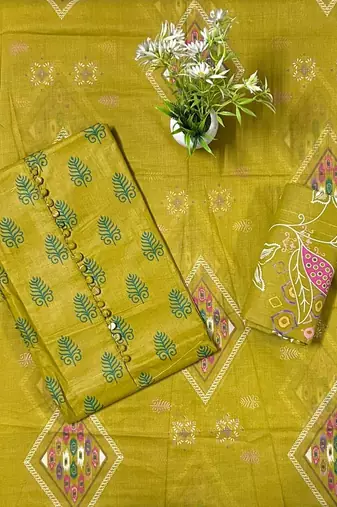 EJS Women's Designer Cambric Print Pure Cotton Printed Salwar Suit Dress Material With Cotton Dupatta