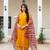 Women yellow embroidered kurta pant set with multicolor dupatta