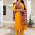 Women yellow embroidered kurta pant set with multicolor dupatta