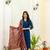 Women navy blue embroidered kurta pant set with multicolor dupatta