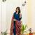 Women navy blue embroidered kurta pant set with multicolor dupatta