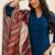 Women navy blue embroidered kurta pant set with multicolor dupatta