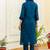 Women navy blue embroidered kurta pant set with multicolor dupatta