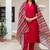 Women red embroidered kurta pant set with multicolor dupatta