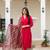 Women red embroidered kurta pant set with multicolor dupatta