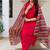 Women red embroidered kurta pant set with multicolor dupatta