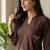 Women new trendy chocolate brown embroidered cotton kurta with palazzos