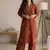 Women new trendy  rust orange embroidered cotton kurta with palazzos
