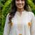 New latest women off-white embroidered cotton a-line kurta with trousers
