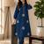 Women blue cotton printed kurta with trousers co-ord set