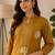 Women mustard cotton printed kurta with trousers co-ord set