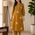 Women mustard cotton printed kurta with trousers co-ord set