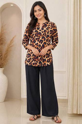 Women new latest  animal print crepe top with palazzo set