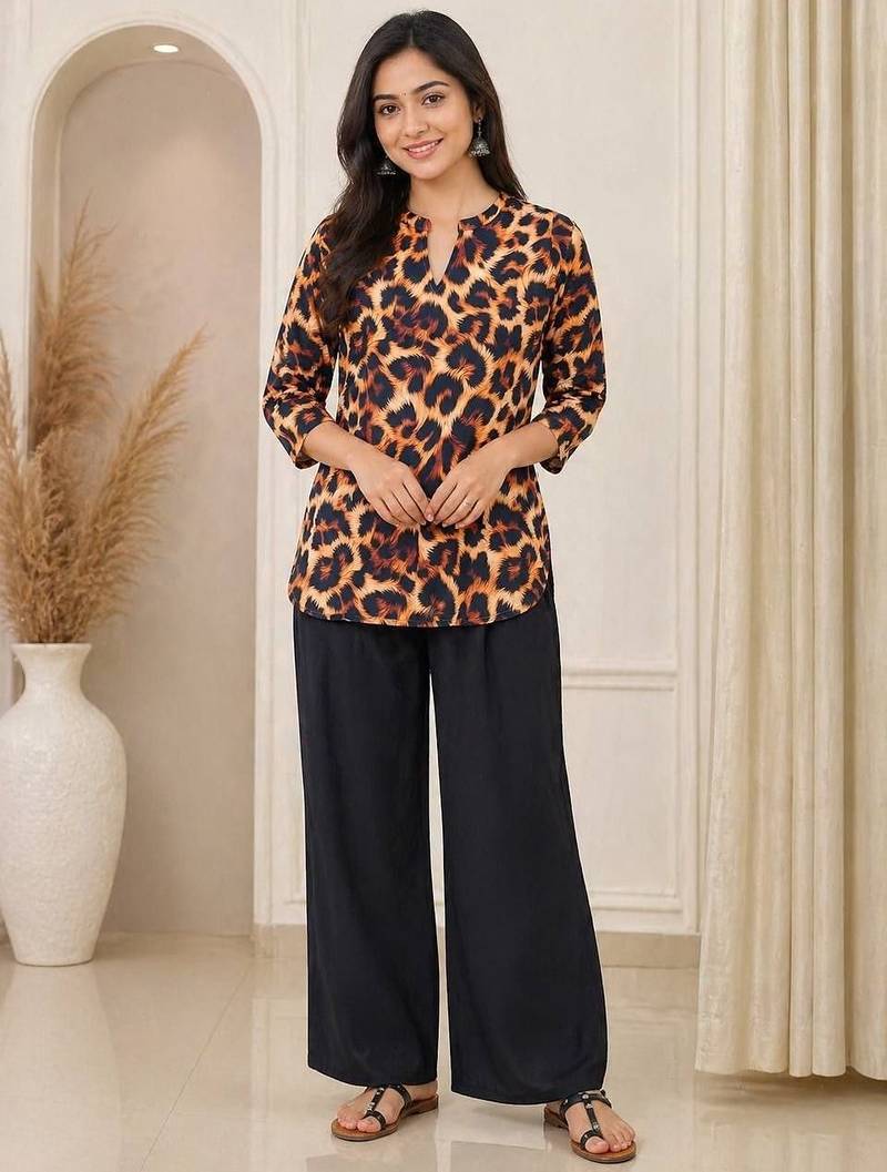 Women new latest  animal print crepe top with palazzo set