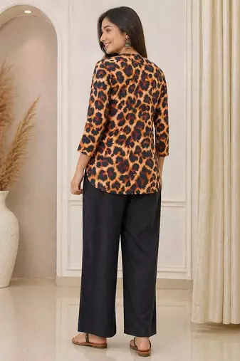 Women latest animal print crepe top with palazzo set