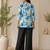 New latest women white blue leaf printed cotton kurti with black palazzo set