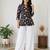 Women black  beige floral printed cotton kurti with white wide-leg palazzo set