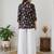 Women black  beige floral printed cotton kurti with white wide-leg palazzo set