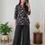 Women black & beige floral printed cotton kurti with black wide-leg palazzo set