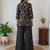 Women black & beige floral printed cotton kurti with black wide-leg palazzo set
